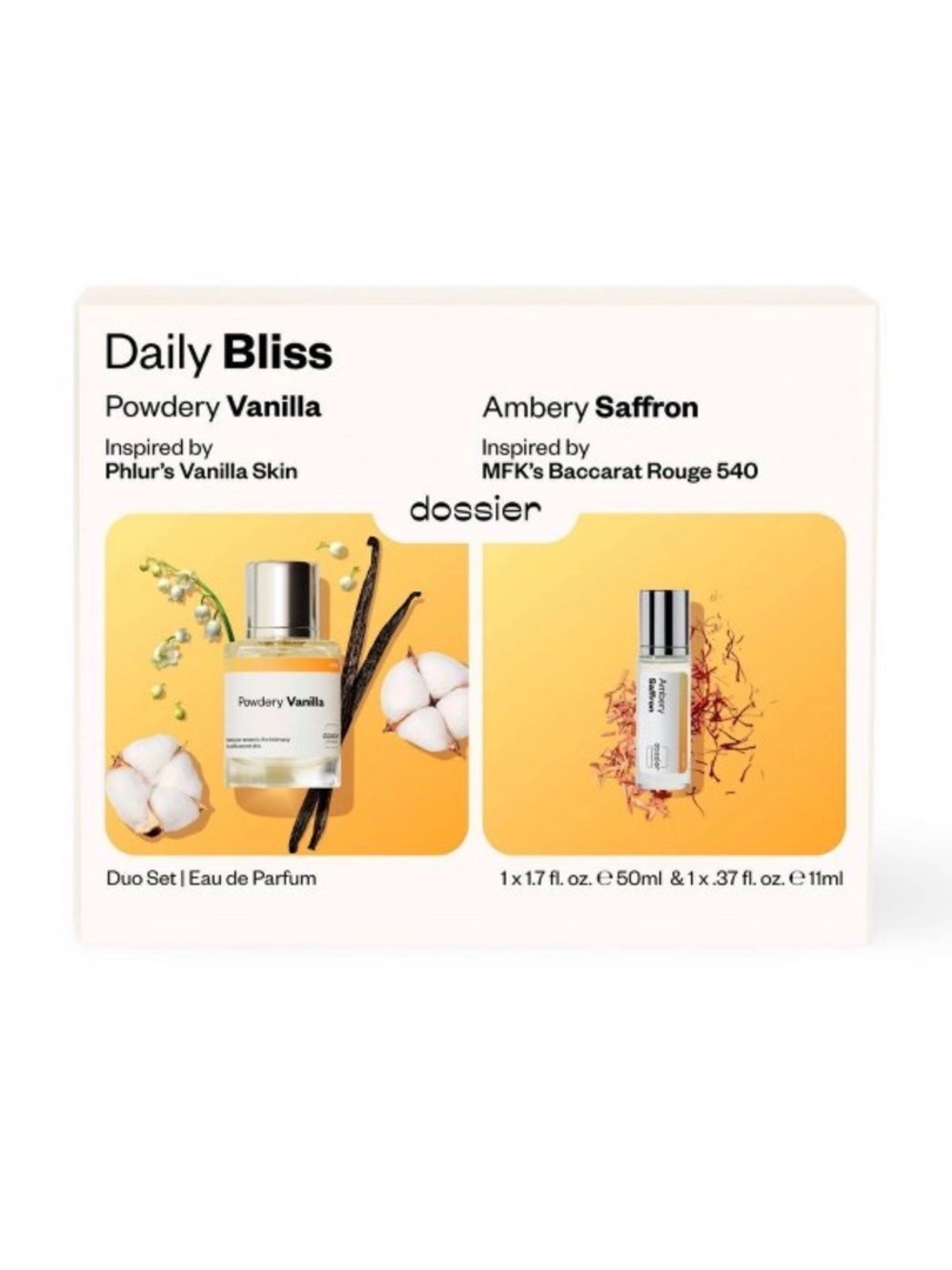 Dossier Daily Bliss Duo Set - Powdery Vanilla & Ambery Saffron